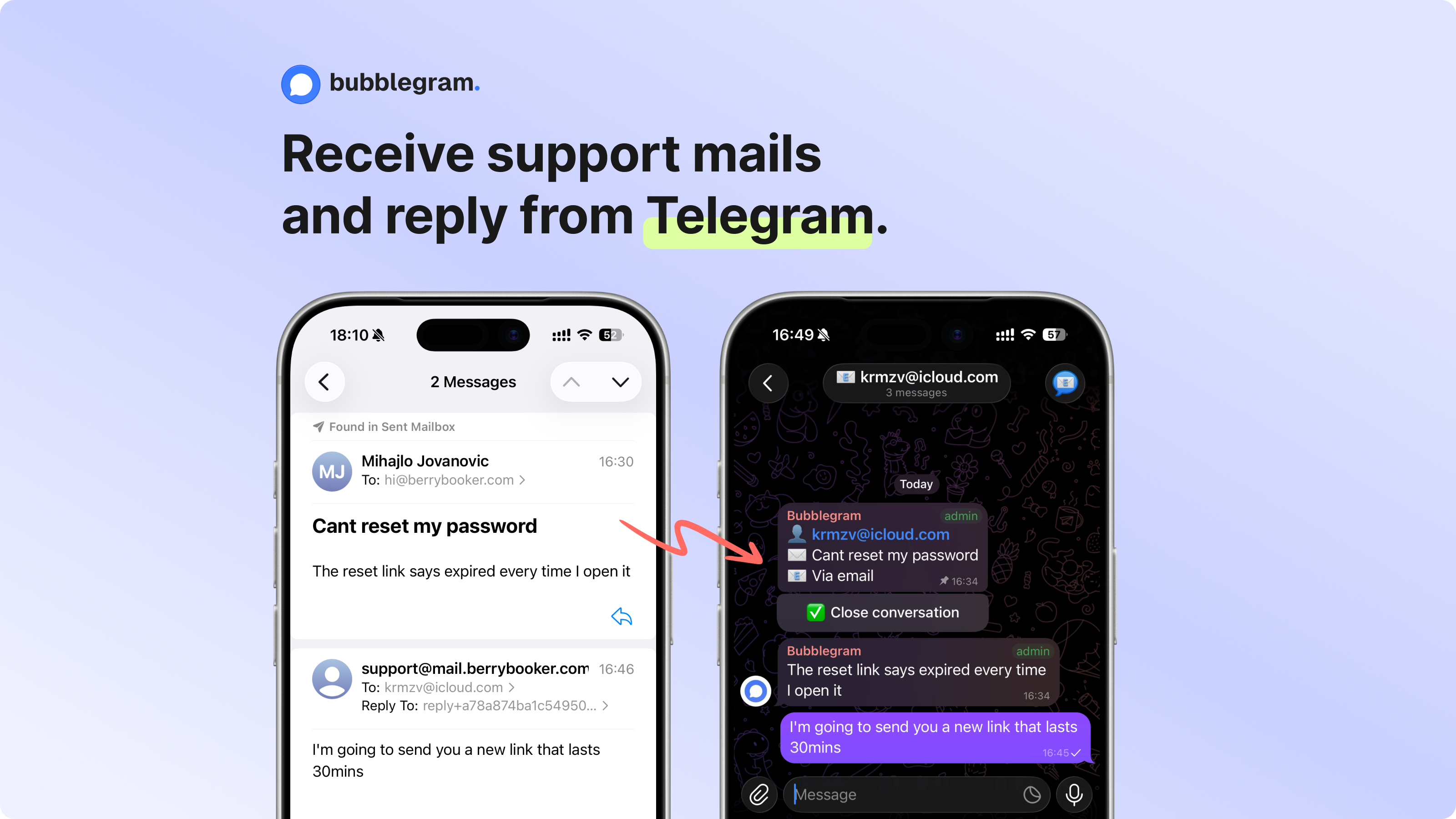 Bubblegram email channel setup showing forwarding and domain verification